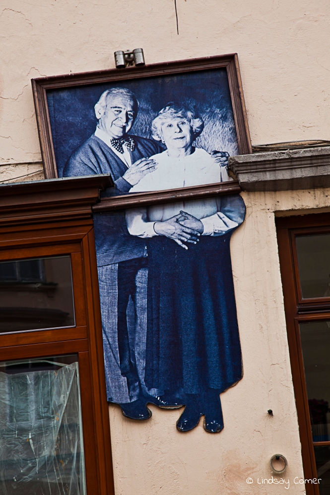 Portrait wall art in Uzupio, Vilnius, Lithuania.